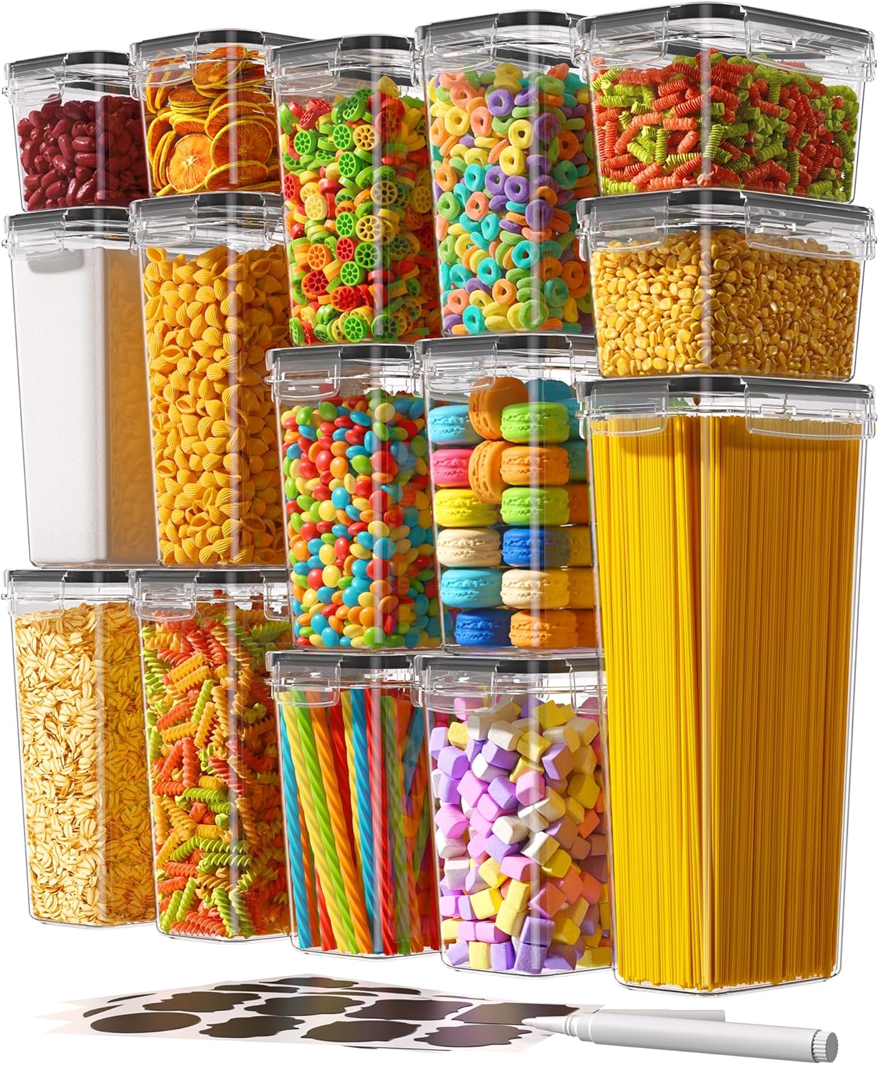 Airtight Food Storage Containers with Lids, 15 PCS with Extra Labels & Marker