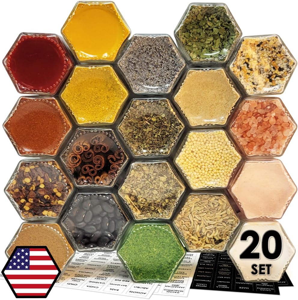 20-Pack Hexagon Glass Magnetic Spice Jars
