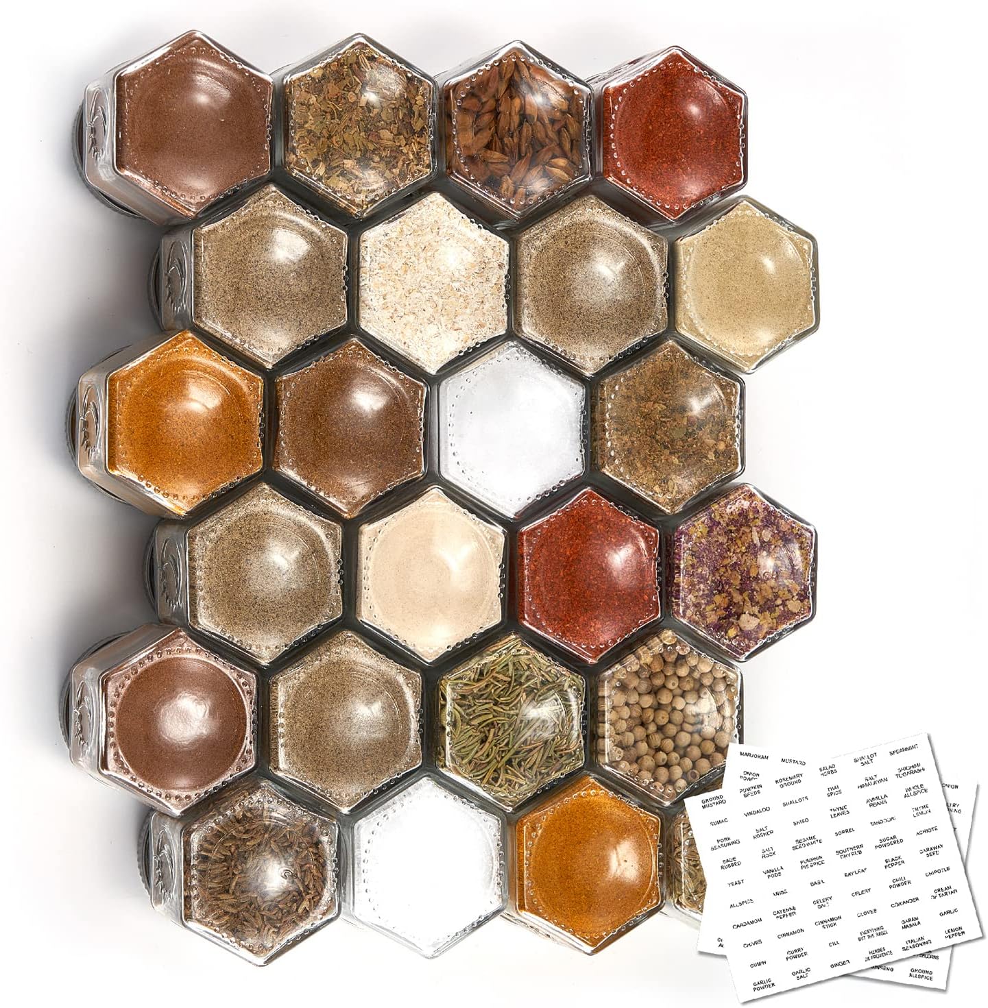 Set of 24 Hexagon Glass Magnetic Spice Jars