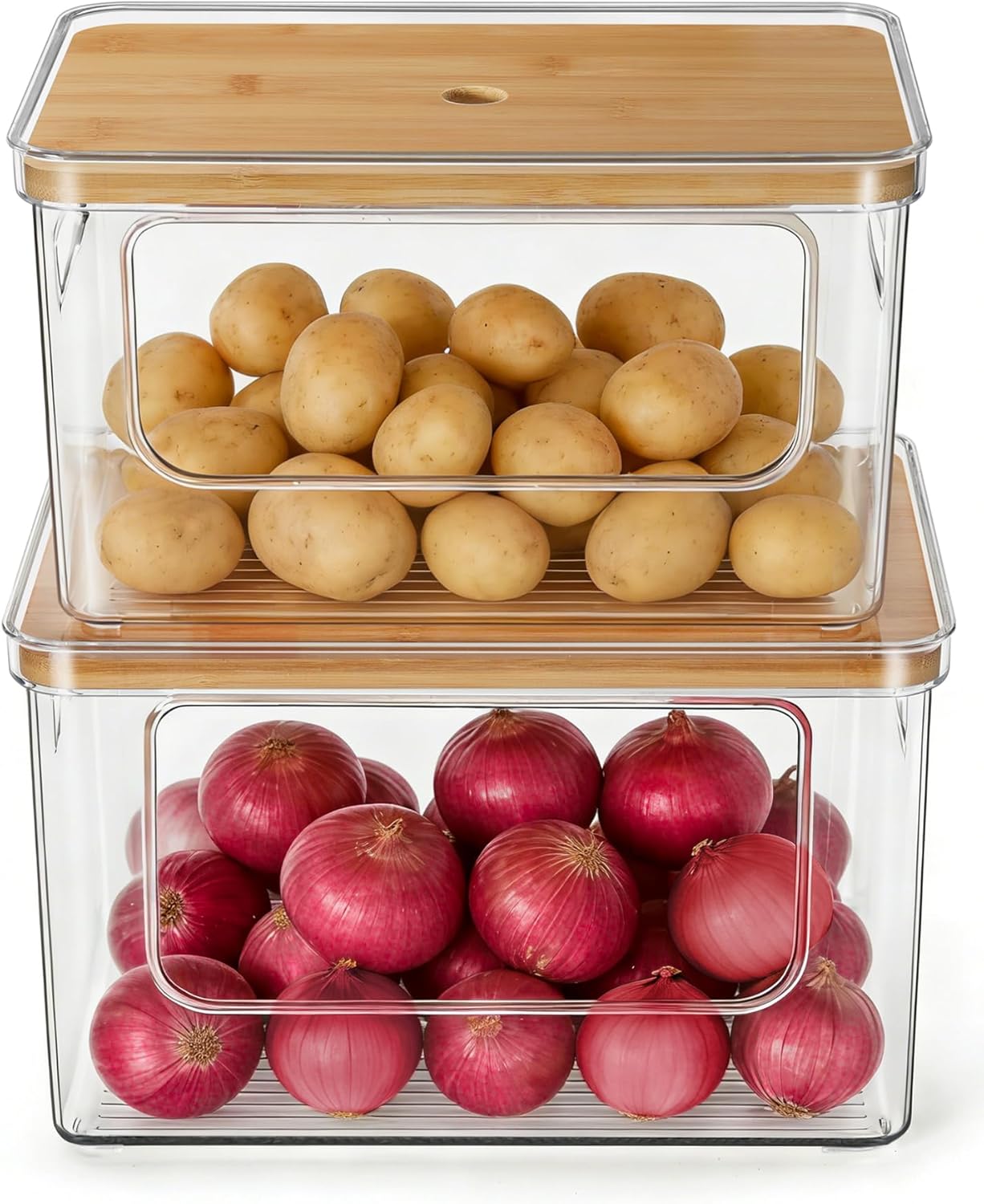 Potato and Onion Storage Bin for Pantry, Straight Side, Stackable, 2 Set