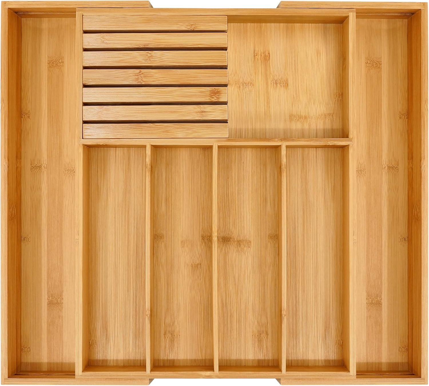 VaeFae Bamboo Silverware Drawer Organizer with Knife Block
