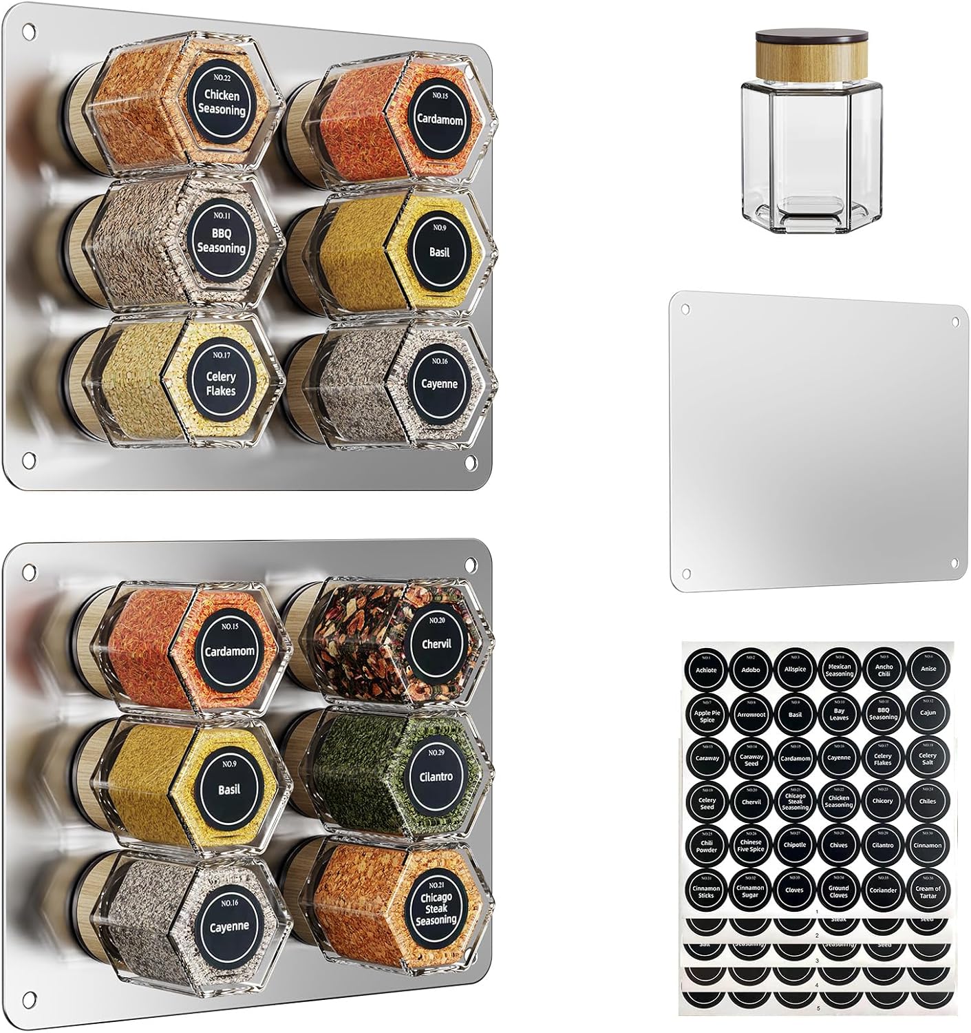Set of 12 Magnetic Spice Tins with Wall Plates