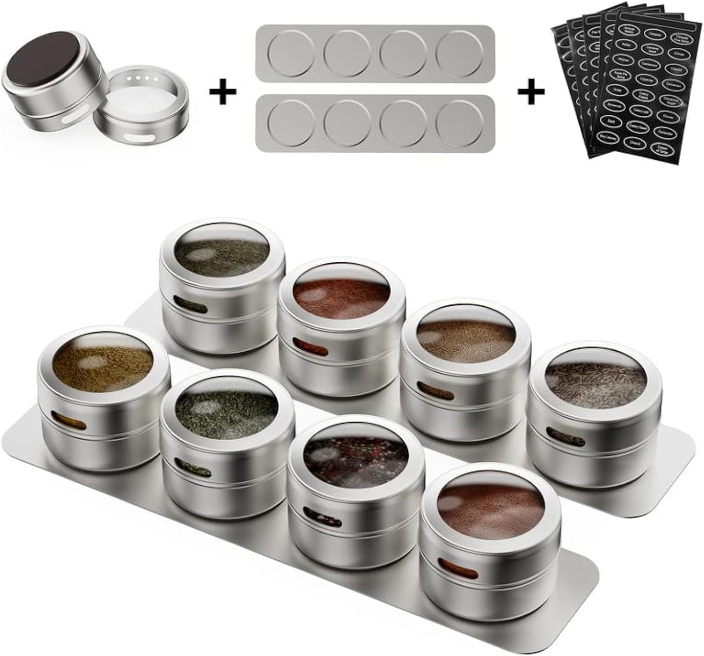 Set of 8 Magnetic Spice Tins with Wall Plates