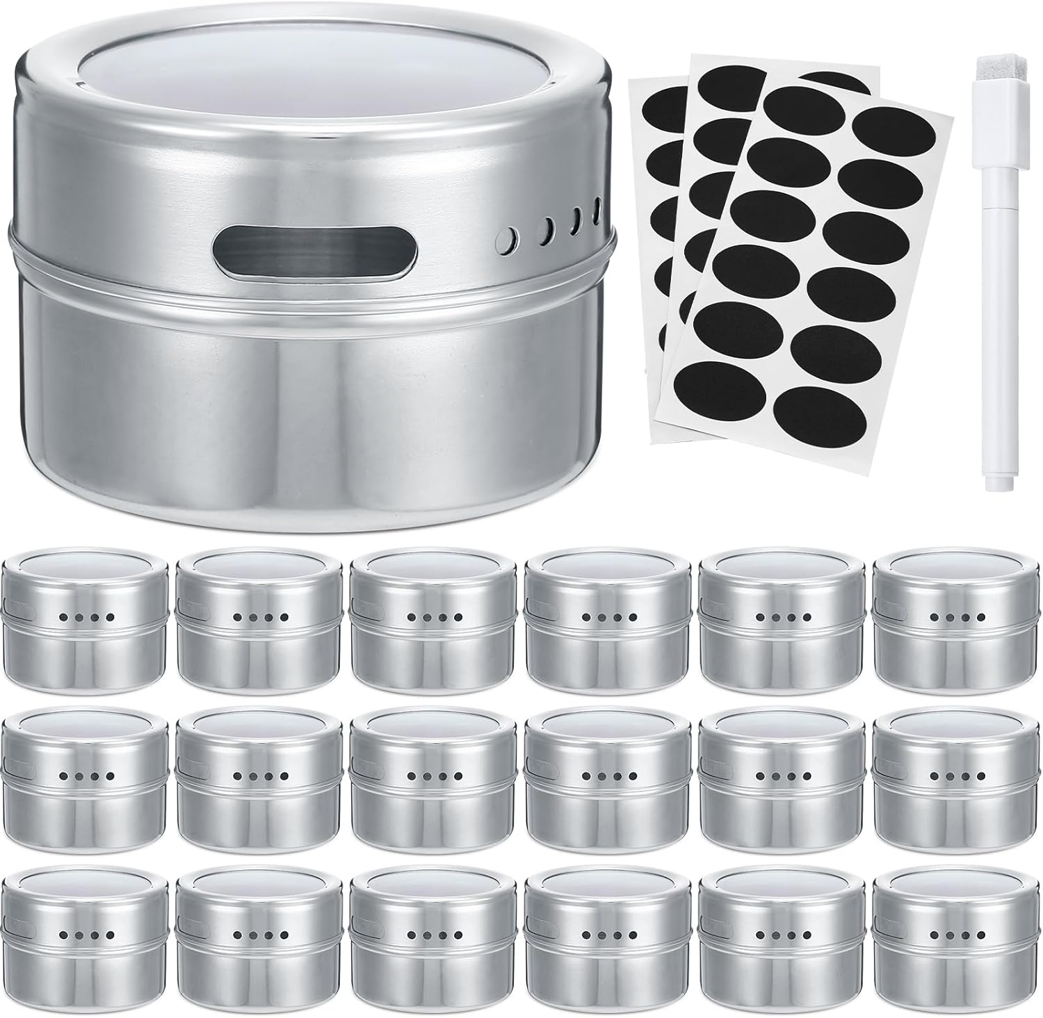CHENGU 18-Pack Magnetic Spice Jars